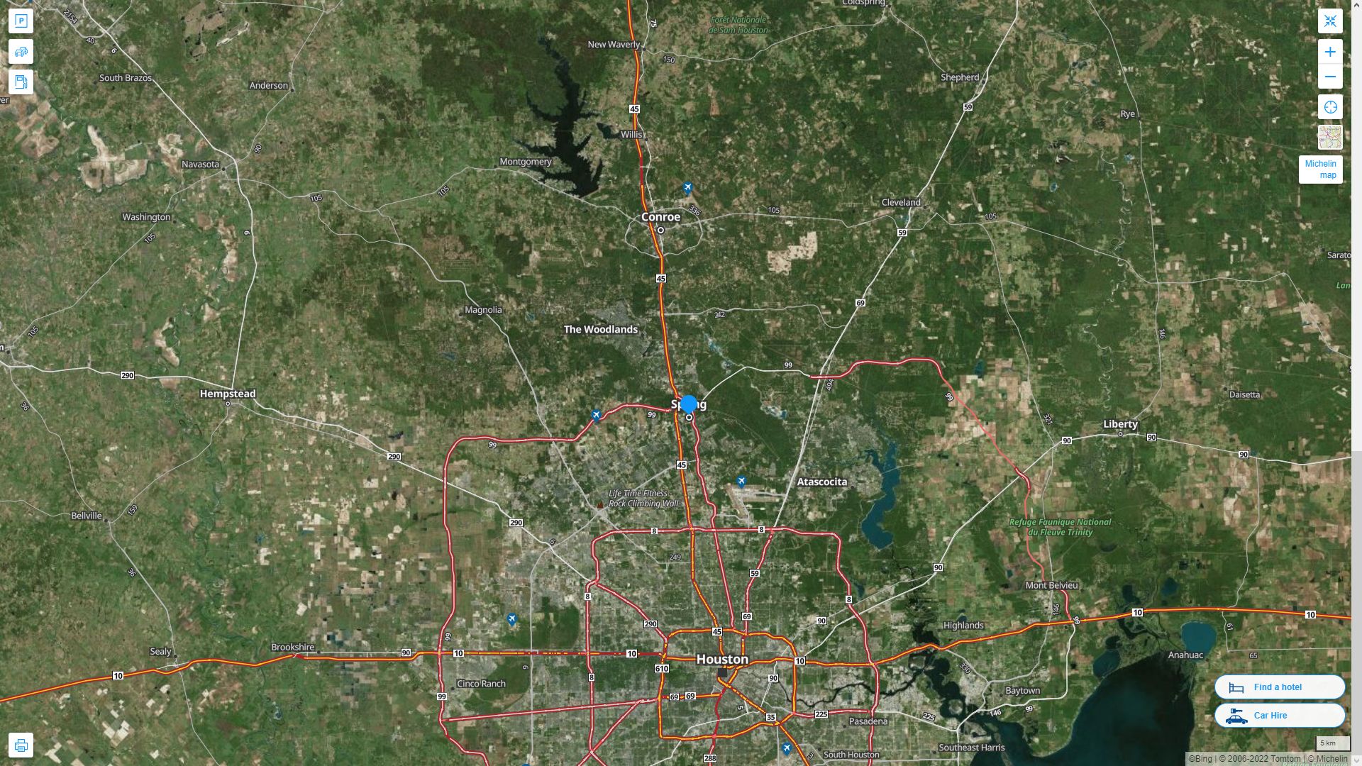 Spring Texas Highway and Road Map with Satellite View